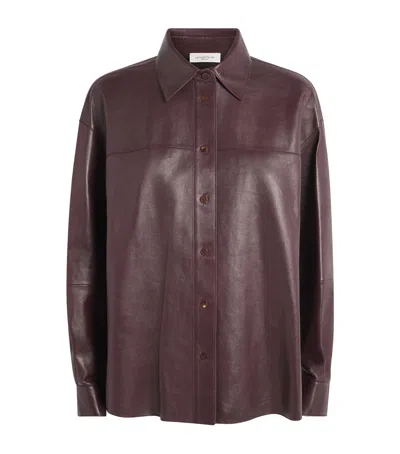 Lafayette 148 Leather Oversized Cropped Shirt In Burgundy