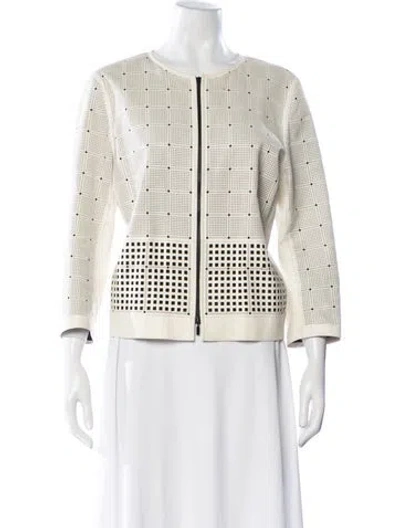 Pre-owned Lafayette 148 Leather Patterned Jacket In Neutral