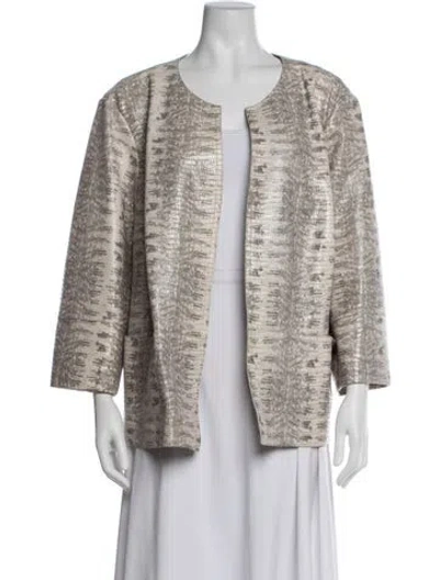 Pre-owned Lafayette 148 Leather Patterned Jacket In White