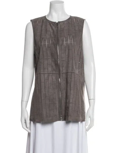 Pre-owned Lafayette 148 Leather Patterned Vest In Grey