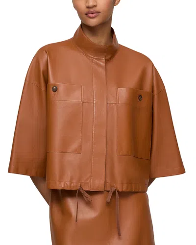 Lafayette 148 Nappa Leather Oversized Cropped Shirt Jacket In Brown