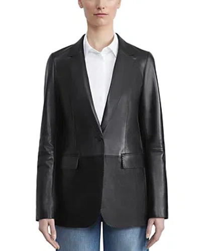 Lafayette 148 Nappa Leather Flap Pocket Single-button Blazer In Black