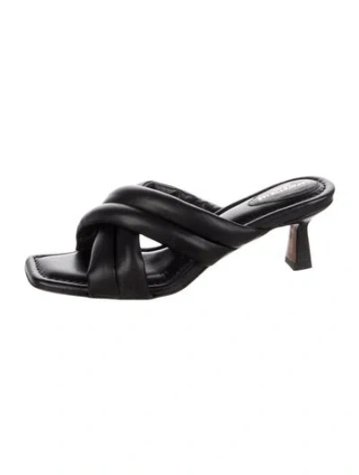 Pre-owned Lafayette 148 Leather Slides In Black