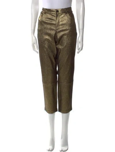 Pre-owned Lafayette 148 Leather Straight Leg Pants W/ Tags In Gold