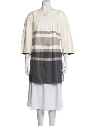 Pre-owned Lafayette 148 Leather Striped Coat In Neutrals