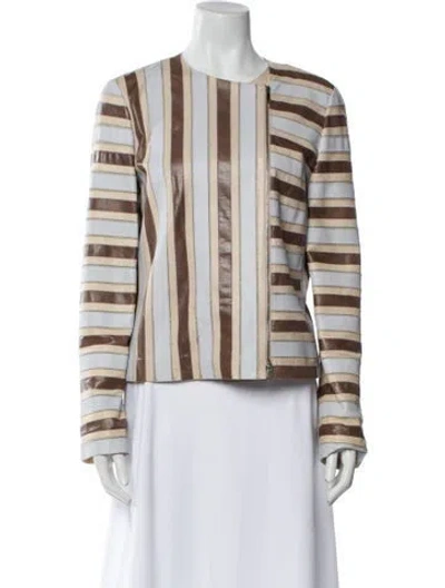 Pre-owned Lafayette 148 Leather Striped Evening Jacket In Multi