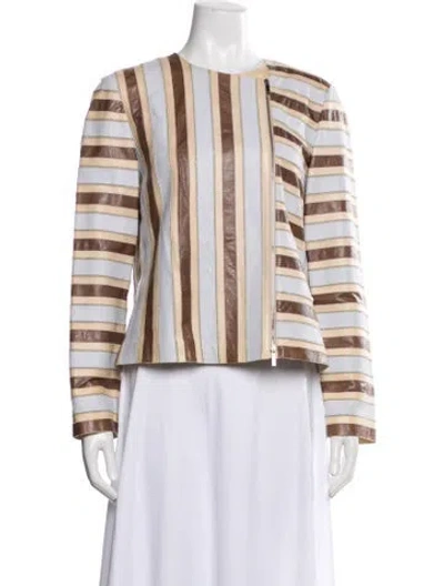 Pre-owned Lafayette 148 Leather Striped Jacket In Neutral