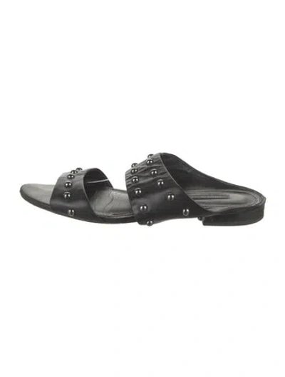 Pre-owned Lafayette 148 Leather Studded Accents Slides In Black