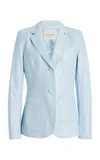 Lafayette 148 Single-breasted Leather Blazer In Blue