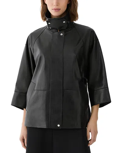 Lafayette 148 Leather Three Quarter Sleeve Oversized Jacket In Black