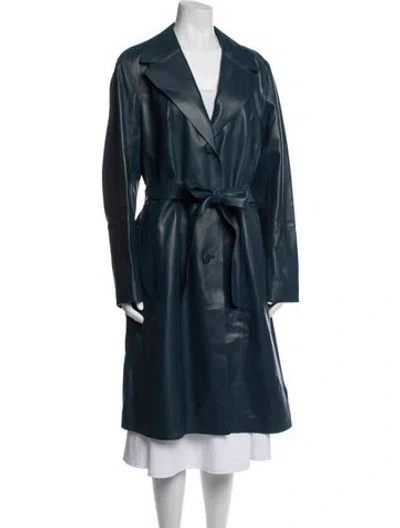 Pre-owned Lafayette 148 Leather Trench Coat In Blue