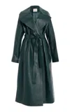 Lafayette 148 Leather Trench Coat In Green