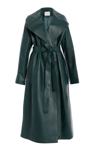 Lafayette 148 Leather Trench Coat In Deep Malachite