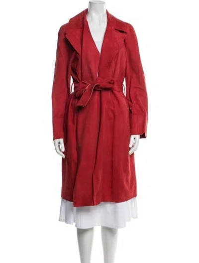 Pre-owned Lafayette 148 Leather Trench Coat In Red