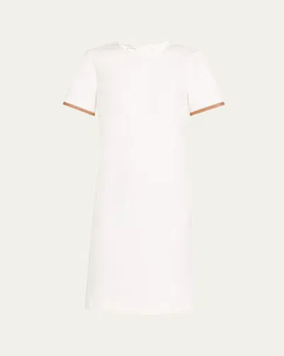 LAFAYETTE 148 LEATHER-TRIM COTTON DRESS