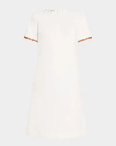 LAFAYETTE 148 LEATHER-TRIM COTTON DRESS