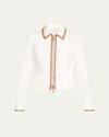 Lafayette 148 Cotton Twill Collared Zip Front Jacket In White