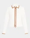 Lafayette 148 Cotton Twill Collared Zip Front Jacket In White