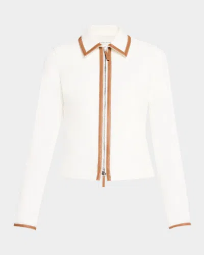 LAFAYETTE 148 LEATHER-TRIM COTTON JACKET