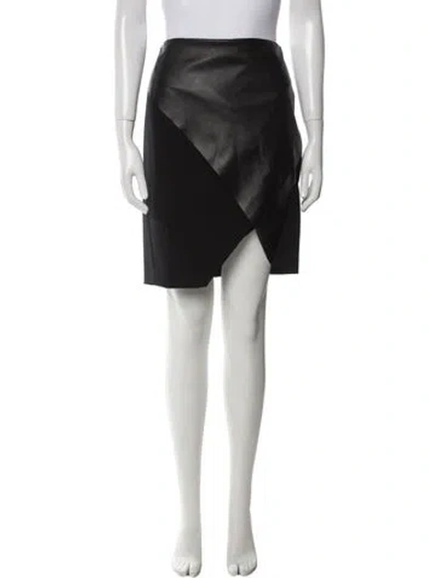 Pre-owned Lafayette 148 Leather Trim Embellishment Knee-length Skirt In Black