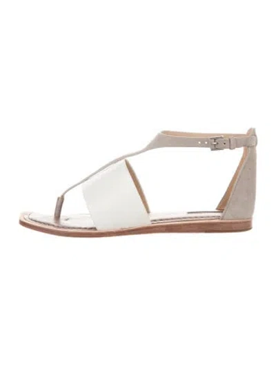 Pre-owned Lafayette 148 Leather T-strap Sandals In Grey