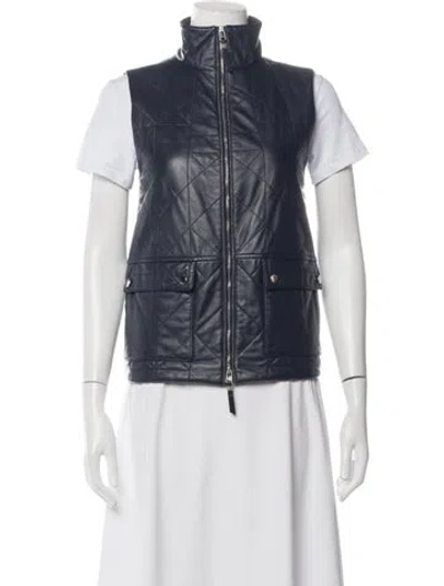 Pre-owned Lafayette 148 Leather Vest In Blue