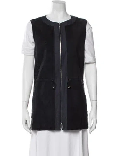 Pre-owned Lafayette 148 Leather Vest In Blue