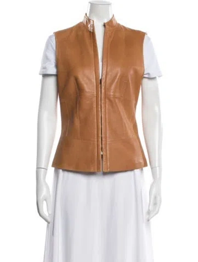 Pre-owned Lafayette 148 Leather Vest In Brown