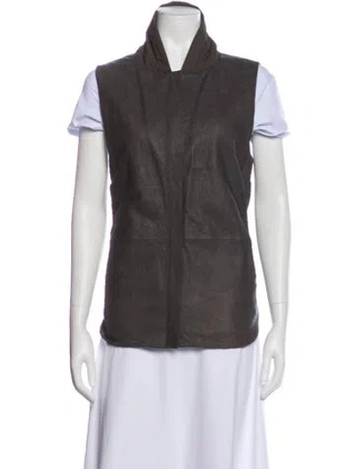 Pre-owned Lafayette 148 Leather Vest In Gray