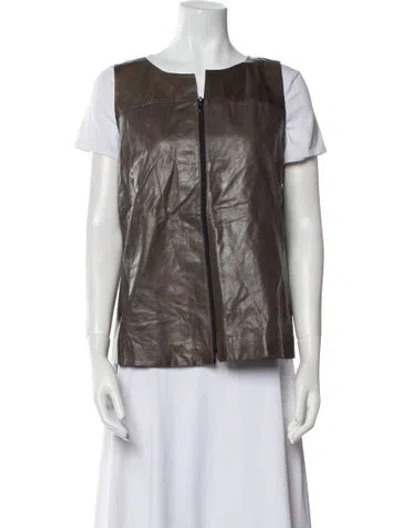 Pre-owned Lafayette 148 Leather Vest In Gray