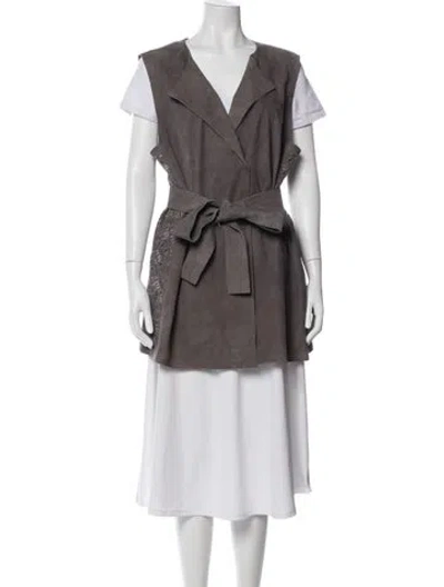Pre-owned Lafayette 148 Leather Vest In Gray