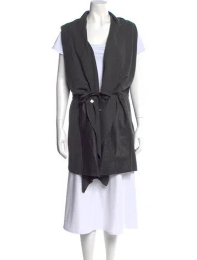 Pre-owned Lafayette 148 Leather V-neck Sweater In Gray