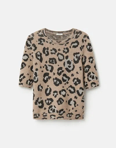 Lafayette 148 Leopard Jacquard Cashmere Crewneck Sweater In Multi
