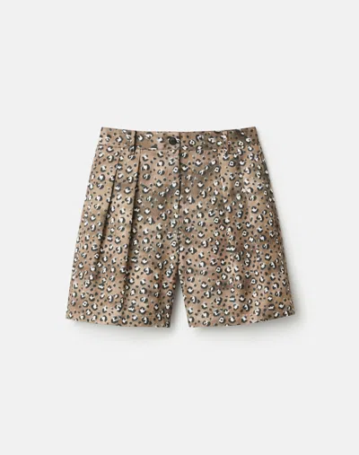 Lafayette 148 Leopard Print Cotton Twill High Rise Wide Leg Shorts In Neutral