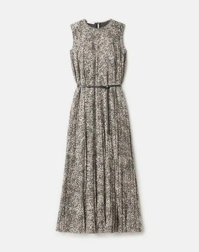 Lafayette 148 Leopard Print Satin Belted Maxi Dress In Gray