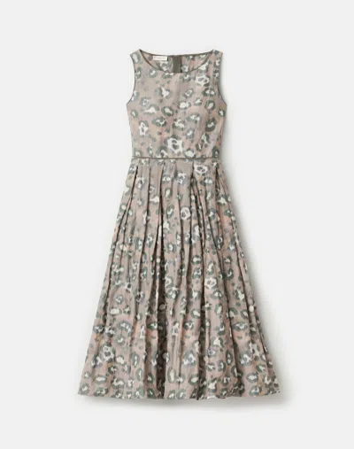 Lafayette 148 Leopard Print Taffeta Sleeveless A-line Dress In Brown