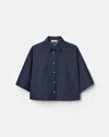 Shop Lafayette 148 Ny Lightweight Denim Cropped Short Sleeve Shirt In Indigo