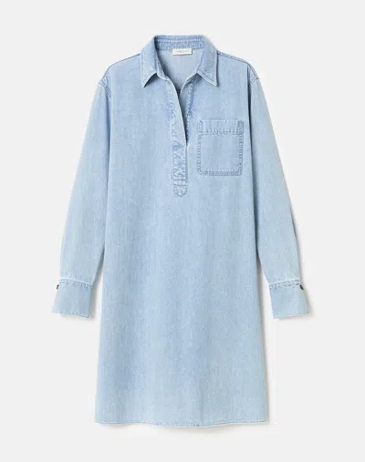 Lafayette 148 Lightweight Denim Patch Pocket Popover Dress In Stonewash Blue