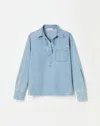 Lafayette 148 Lightweight Denim Patch Pocket Popover Shirt In Stonewash Blue
