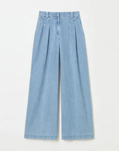 Lafayette 148 Lightweight Denim Wyatt Wide Leg Jean In Stonewash Blue