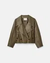 Lafayette 148 Lightweight Lambskin Leather Cropped Trench Jacket In Brown