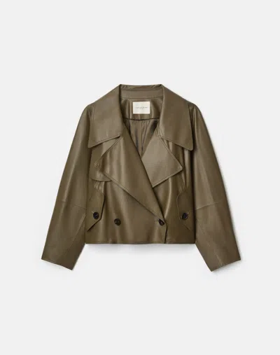 Lafayette 148 Lightweight Lambskin Leather Cropped Trench Jacket In Brown