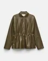 Lafayette 148 Lightweight Lambskin Leather Gathered Shirt Jacket In Brown