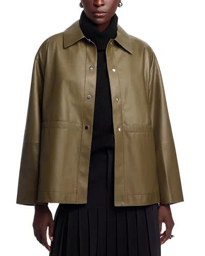 Lafayette 148 Lightweight Lambskin Leather Gathered Waist Oversized Jacket In Green