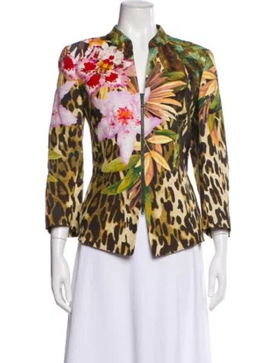 Pre-owned Lafayette 148 Linen Animal Print Blazer In Multi