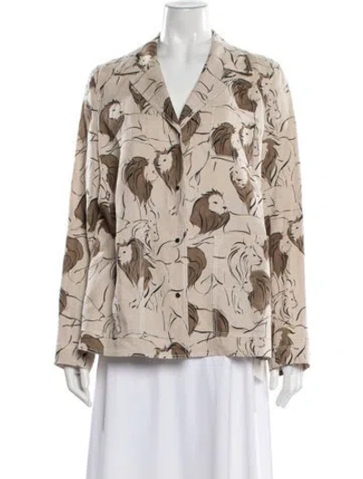 Pre-owned Lafayette 148 Linen Animal Print Jacket W/ Tags In Neutral