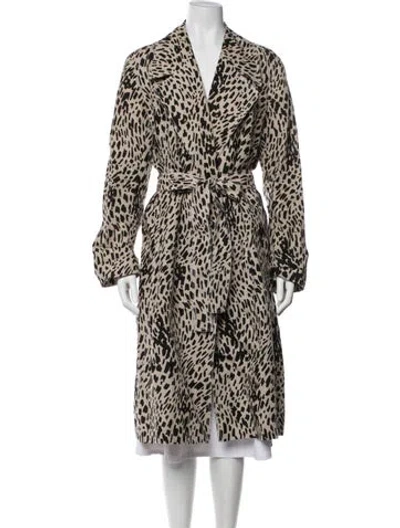 Pre-owned Lafayette 148 Linen Animal Print Trench Coat In Neutral