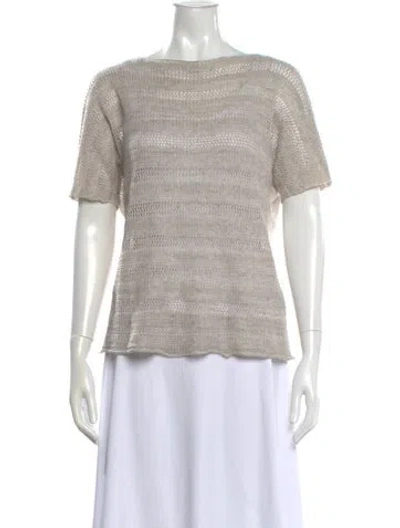 Pre-owned Lafayette 148 Linen Bateau Neckline Sweater In Gray