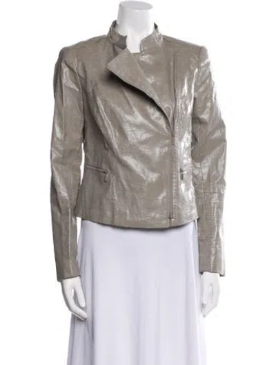 Pre-owned Lafayette 148 Linen Biker Jacket In Gray