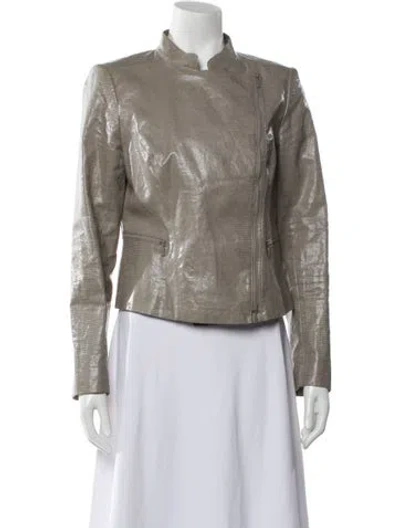 Pre-owned Lafayette 148 Linen Biker Jacket In Gray